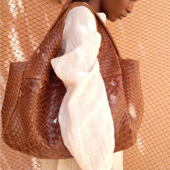 Claramonte Pablo Leather Woven Bag, dark brown, like new - Picture 3 of 8